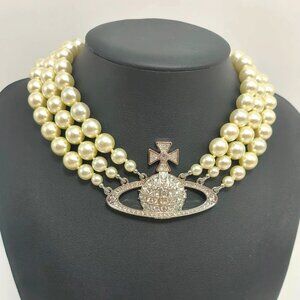 Vivienne Westwood Triple Pearl Necklace Silver Pendant